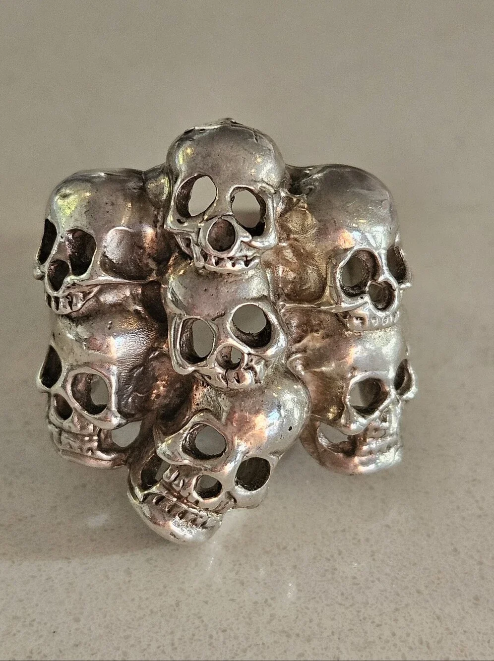 Vintage Sterling Silver 13 Skull Pile Cluster Graveyard Biker Mens Ring Size 10